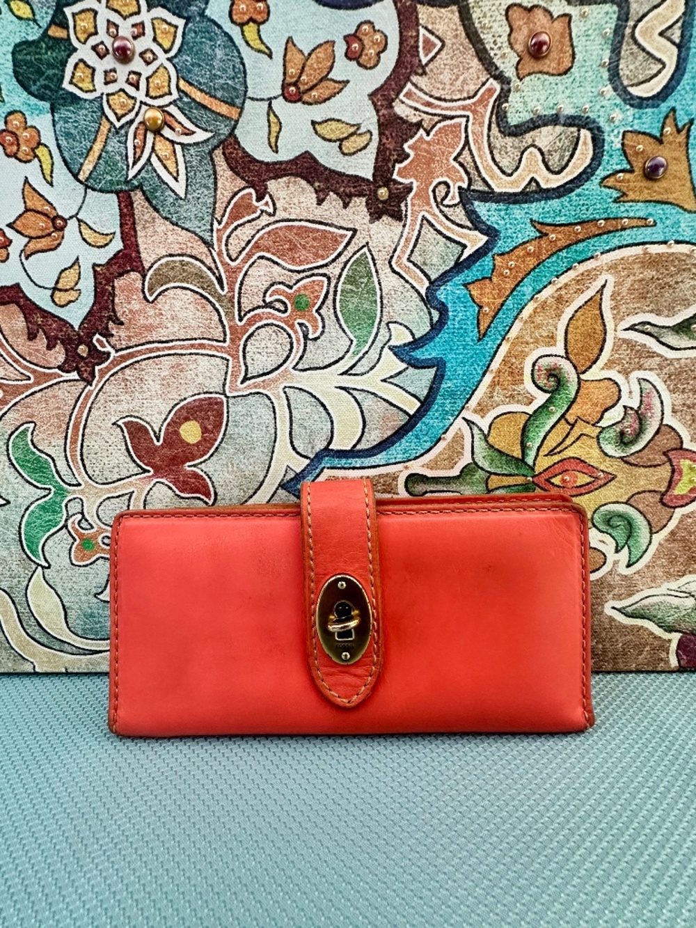 Fossil Coral Leather Turn-Lock Wallet